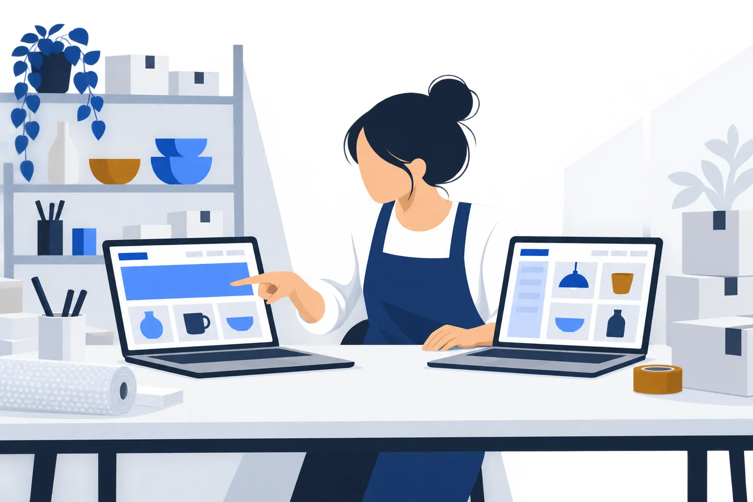 Un petit entrepreneur compare deux solutions pour créer sa boutique en ligne.
