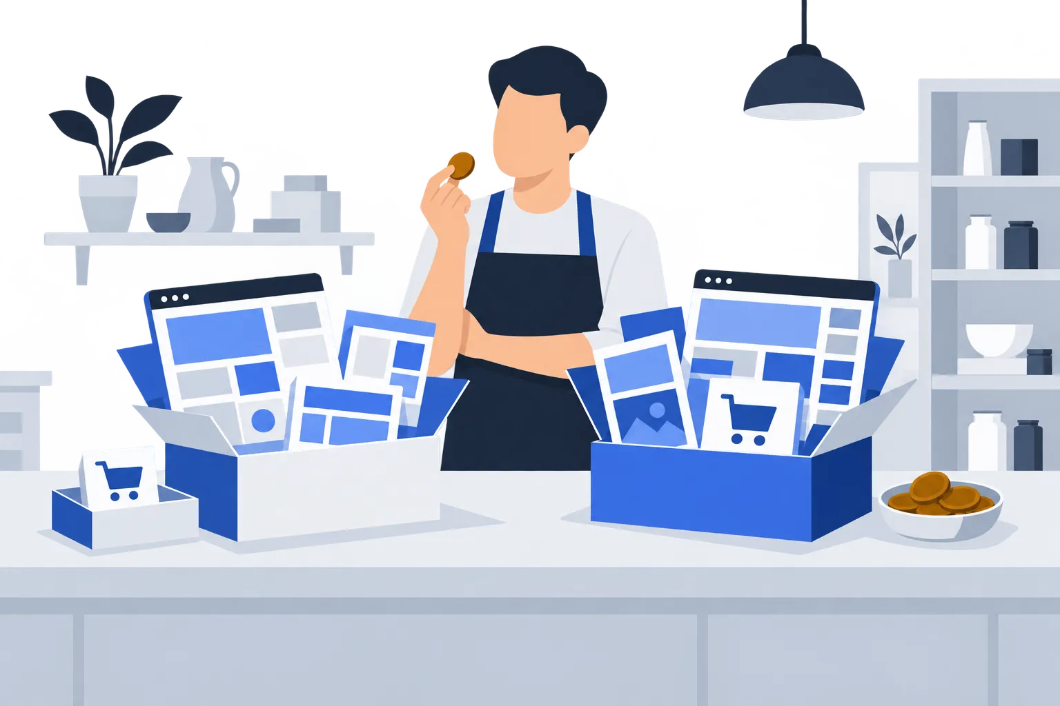 Un commerçant compare le coût des abonnements, les options de vente incluses et les frais supplémentaires.