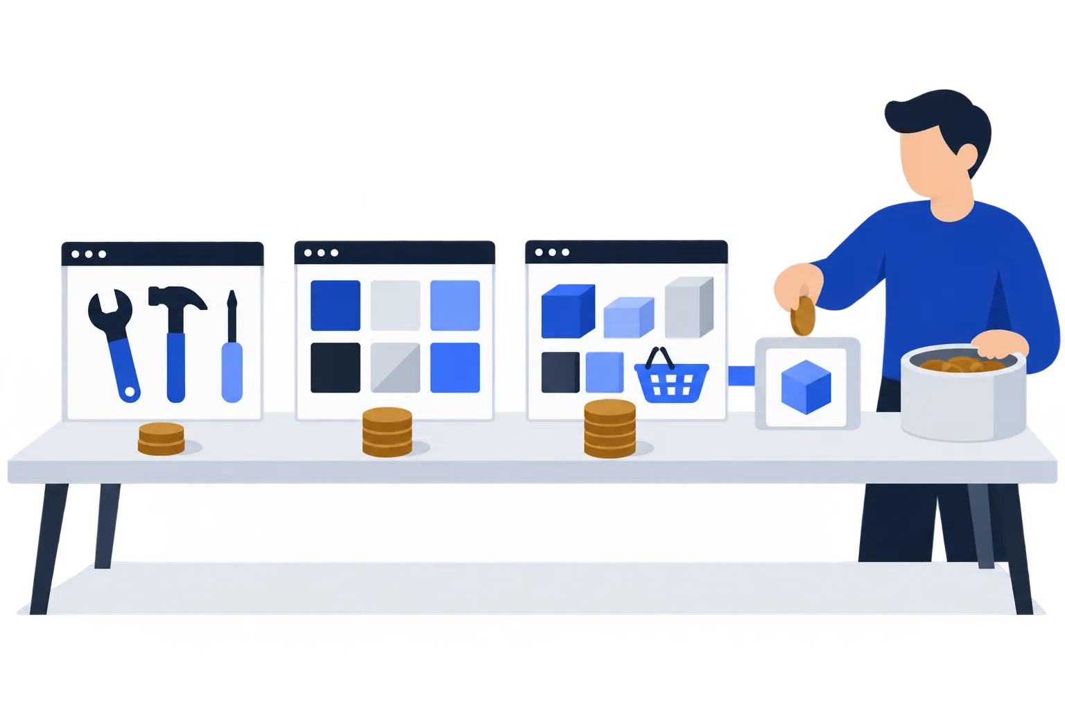 Comparaison des budgets pour un site vitrine, un site éditorial et une boutique, avec des suppléments à prévoir.