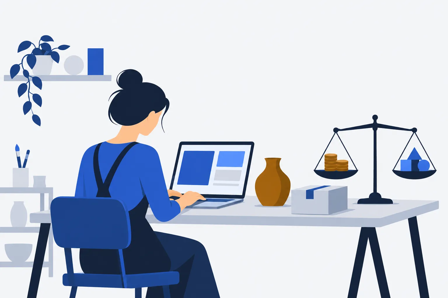 Un entrepreneur crée son site dans son atelier et met en balance son budget et les fonctionnalités disponibles.