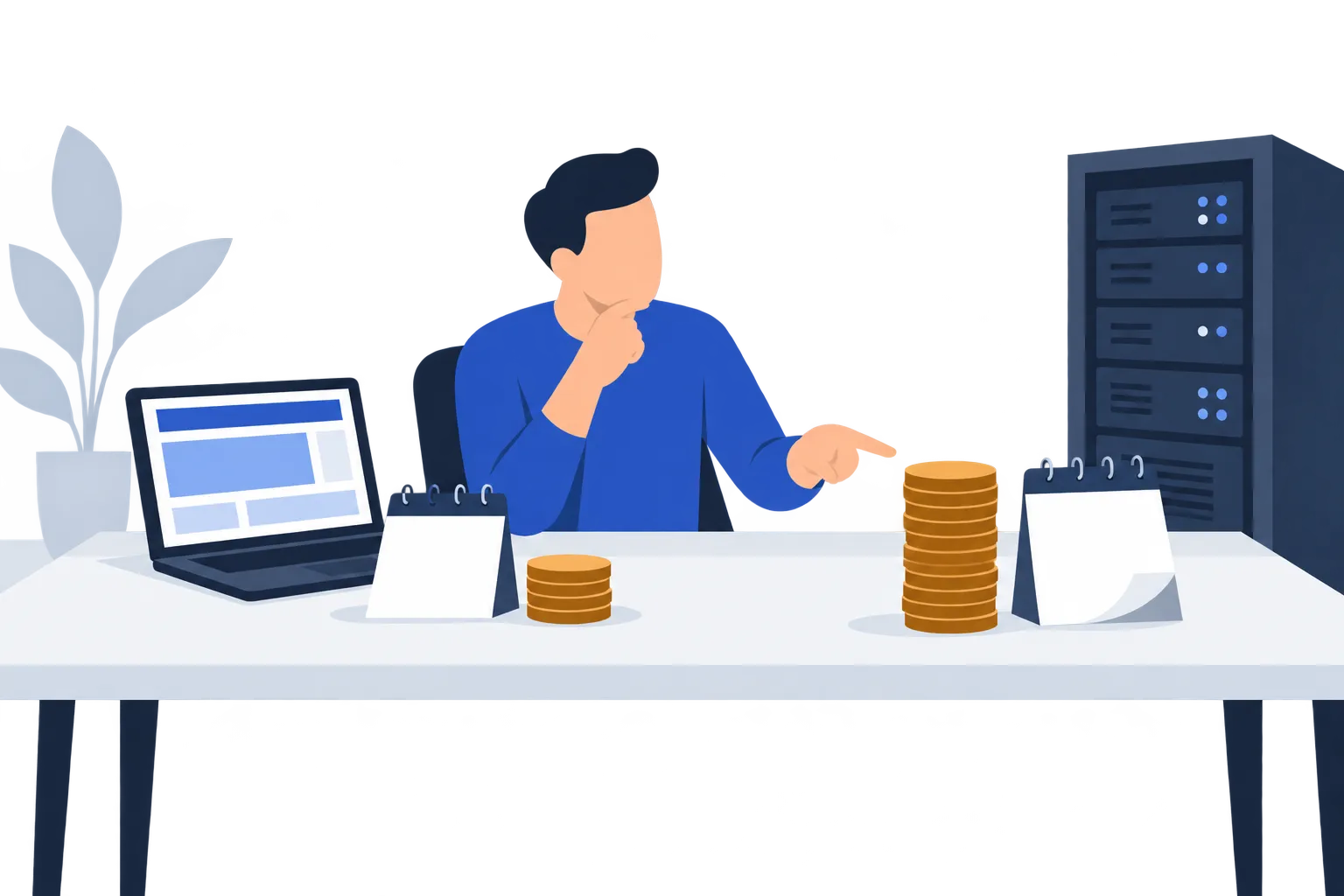 Un entrepreneur compare le coût initial et le coût au renouvellement d’un hébergement pour son site professionnel.