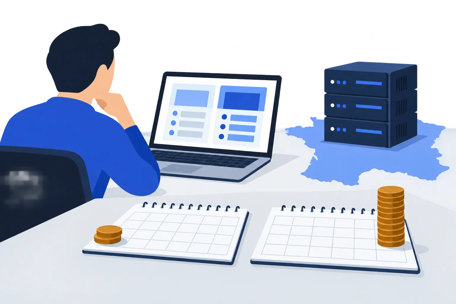 Un entrepreneur compare un hébergement en France et son coût entre la première année et le renouvellement.